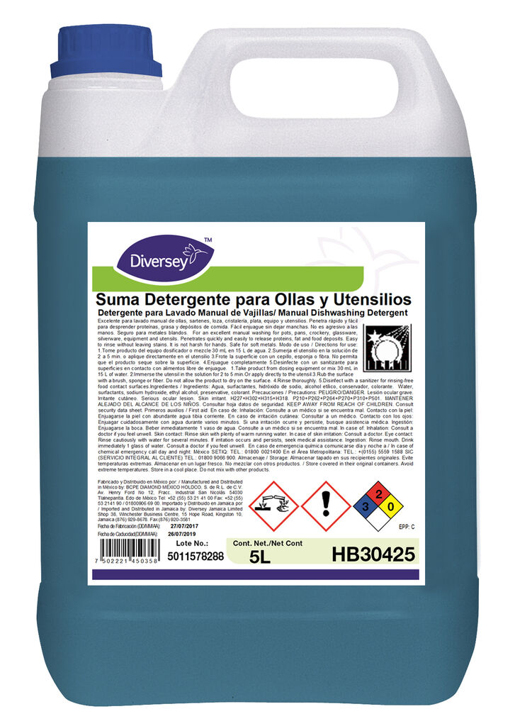 SUMA DET. OLLAS Y U 4X5L CS 4x5L - Detergente para lavado manual de vajillas